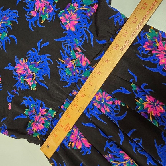 Liz Claiborne Dress Womens 6 Black Colorful Floral Rayon Mini Pleated 80s Retro - Picture 13 of 16